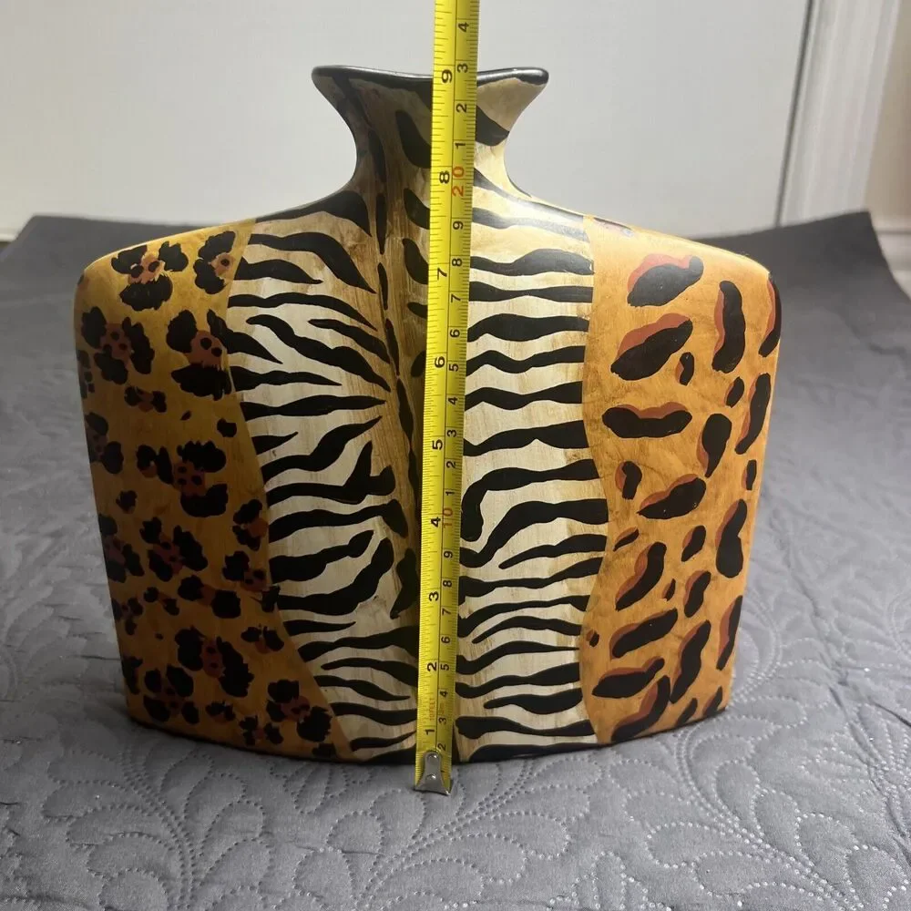 Medium Art Pottery Animal Print Flat Sided Rectangular Bud Vase Gift Home Decor